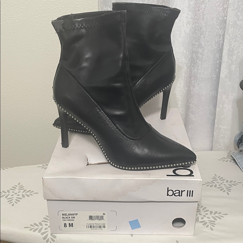 Bar III Women's Black Heeled Boots with Studded Detail